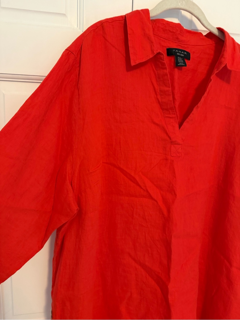Tahari 100% Linen Tunic Top Women's 3X Red Popover Collared Shirt Plus Size - Picture 5 of 7